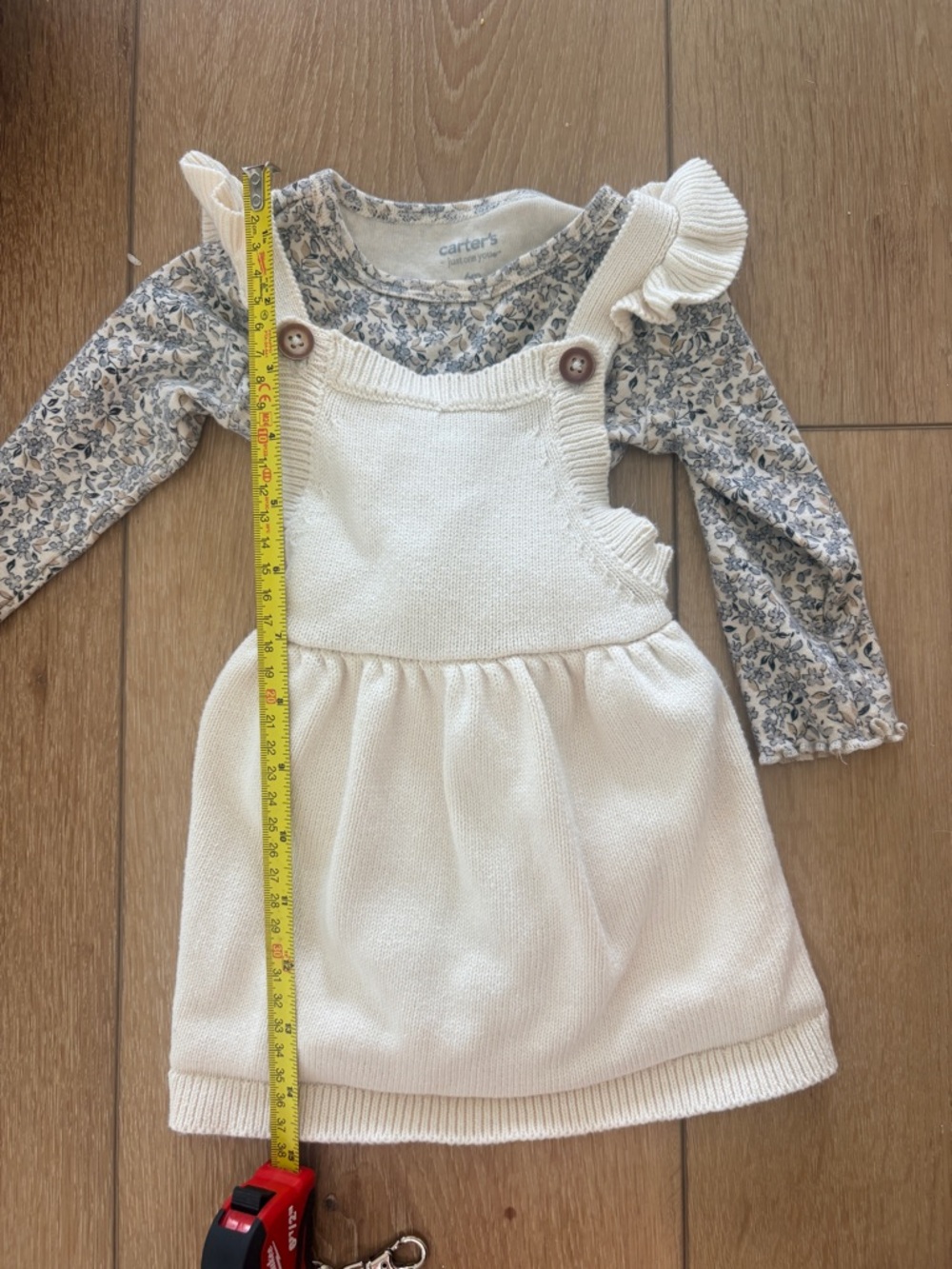 Carter's Cream Knit Pinafore with Floral Long Sleeve Top 6m